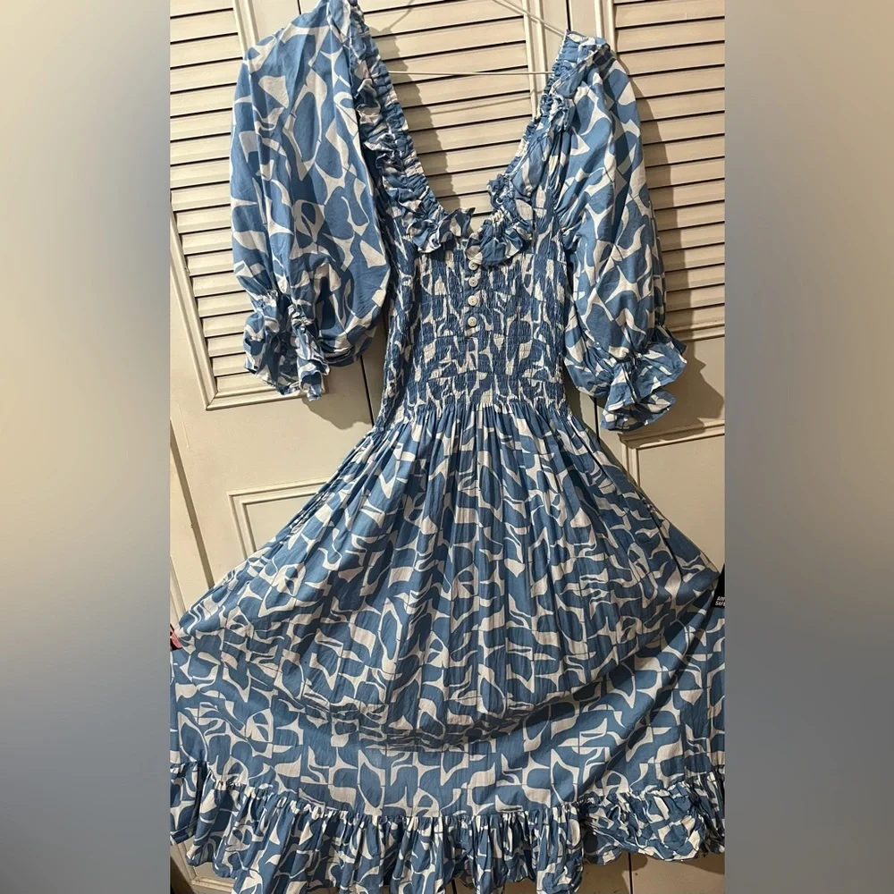 NWOT Bird & Kite Blue Patterned Fifer Dress - Picture 2 of 5